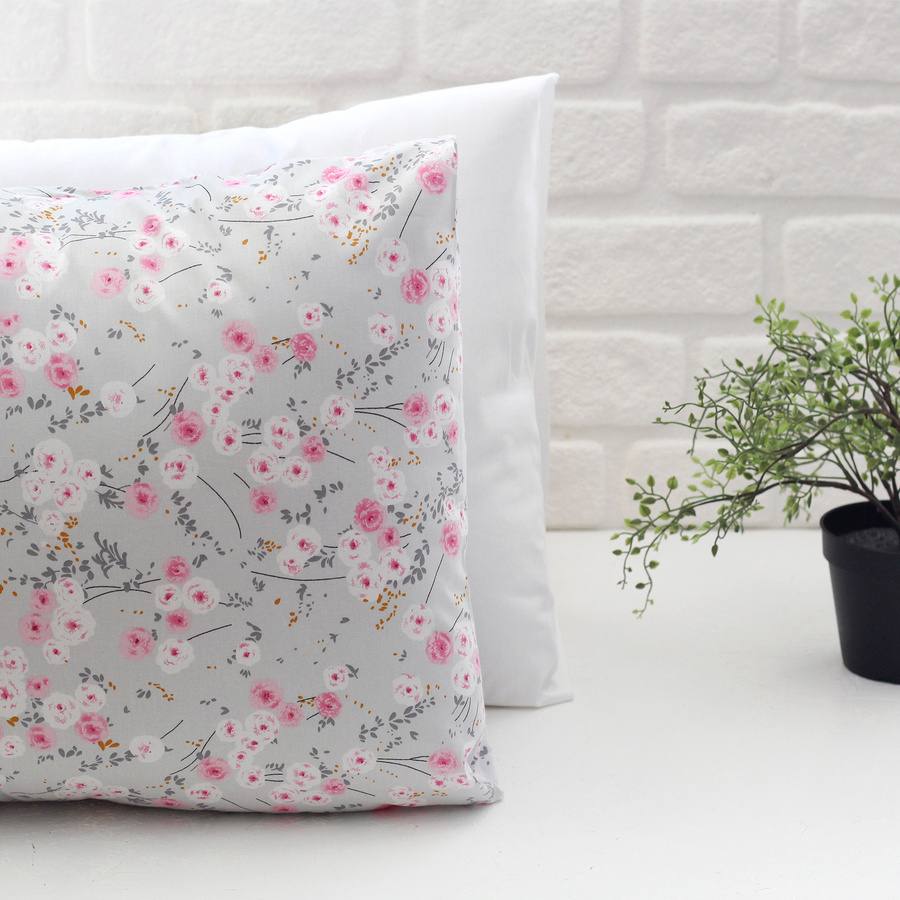 Çiçek desenli yastık kılıfı seti, 50x70 cm / gri - 1