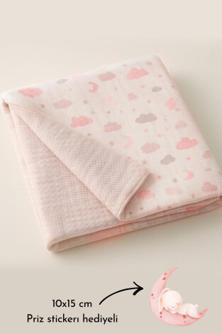 Çift Taraflı Kız Bebek Battaniyesi, 80x100 cm, Müslin Organik Bebek Örtüsü ve Battaniyesi, Pembe - Bimotif (1)