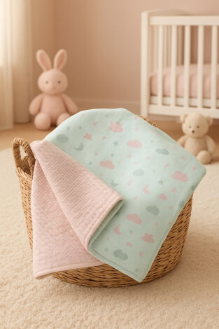 Çift Taraflı Müslin Bebek Battaniyesi, 80x100 Pembe (Çok amaçlı kız bebek battaniyesi ve örtüsü) - Bimotif (1)