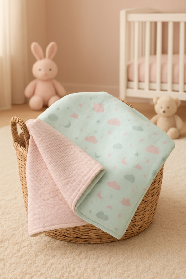 Çift Taraflı Müslin Bebek Battaniyesi, 80x100 Pembe (Çok amaçlı kız bebek battaniyesi ve örtüsü) - 2