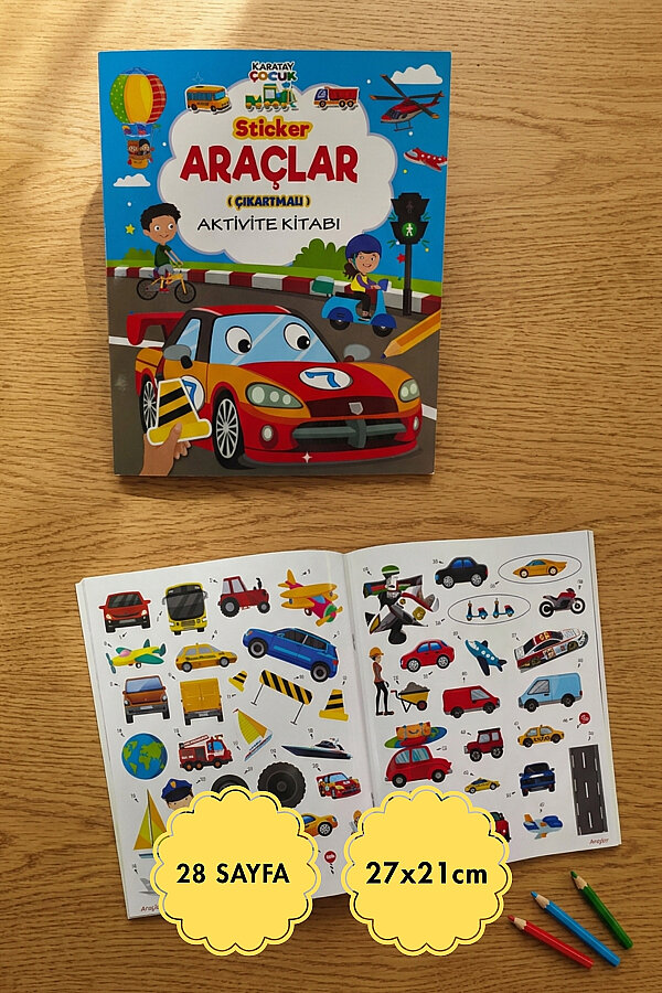 Çıkartmalı, Sticker Etkinlik ve Aktivite Kitabı, Araçlar (Toplam 28 Sayfa, 27x21cm) - 1