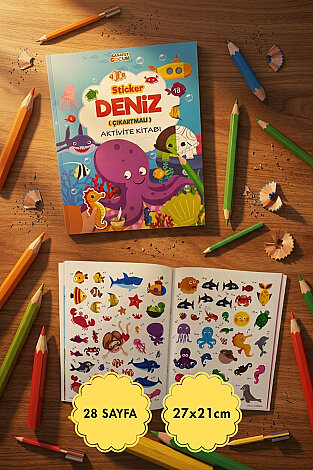 Çıkartmalı, Sticker Etkinlik ve Aktivite Kitabı, Deniz (Toplam 28 Sayfa, 27x21cm) - Bimotif