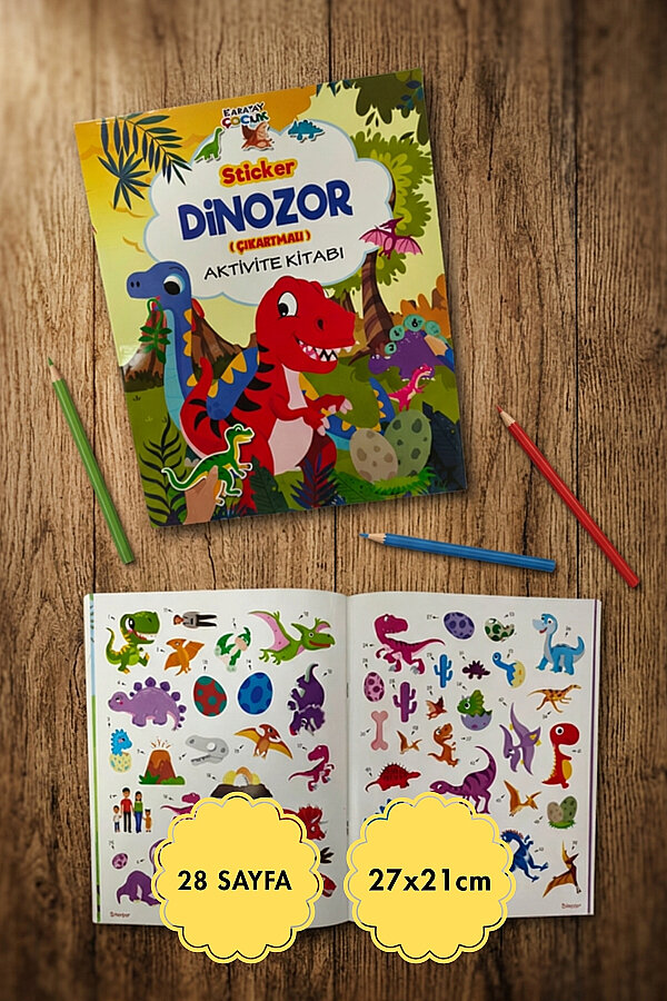 Çıkartmalı, Sticker Etkinlik ve Aktivite Kitabı, Dinozor (Toplam 28 Sayfa, 27x21cm) - 1