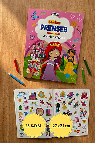 Çıkartmalı, Sticker Etkinlik ve Aktivite Kitabı, Prenses (Toplam 28 Sayfa, 27x21cm) - Bimotif