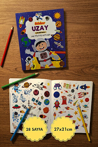 Çıkartmalı, Sticker Etkinlik ve Aktivite Kitabı, Uzay (Toplam 28 Sayfa, 27x21cm) - Bimotif