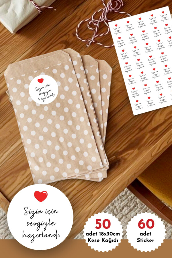 Çok Amaçlı Büyük Boy Hediye Paketi ve Sticker Seti, 50li kese kağıdı (18x30cm), 70 adet Özel Sticker - 1