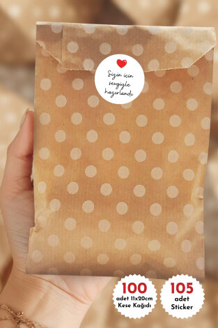 Çok Amaçlı Hediye Paketi ve Sticker Seti, 100lü kese kağıdı (11x20 cm) ve 105 adet Özel Sticker - Bimotif