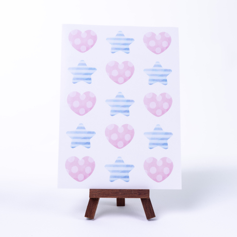 Desenli, renkli yıldız ve kalp sticker seti, A5 / 10 sayfa - Bimotif