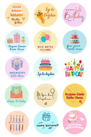 Doğum Günü Hediye Paketi Seti, 20 adet Kese Kağıdı (11x20 cm) ve 30 adet Doğum Günü sticker - 3