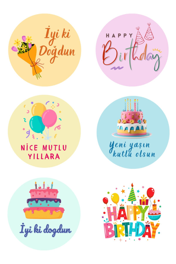 Doğum Günü tebrik sticker seti, 4x4 cm, 150 adet (10 Sayfa) - 2