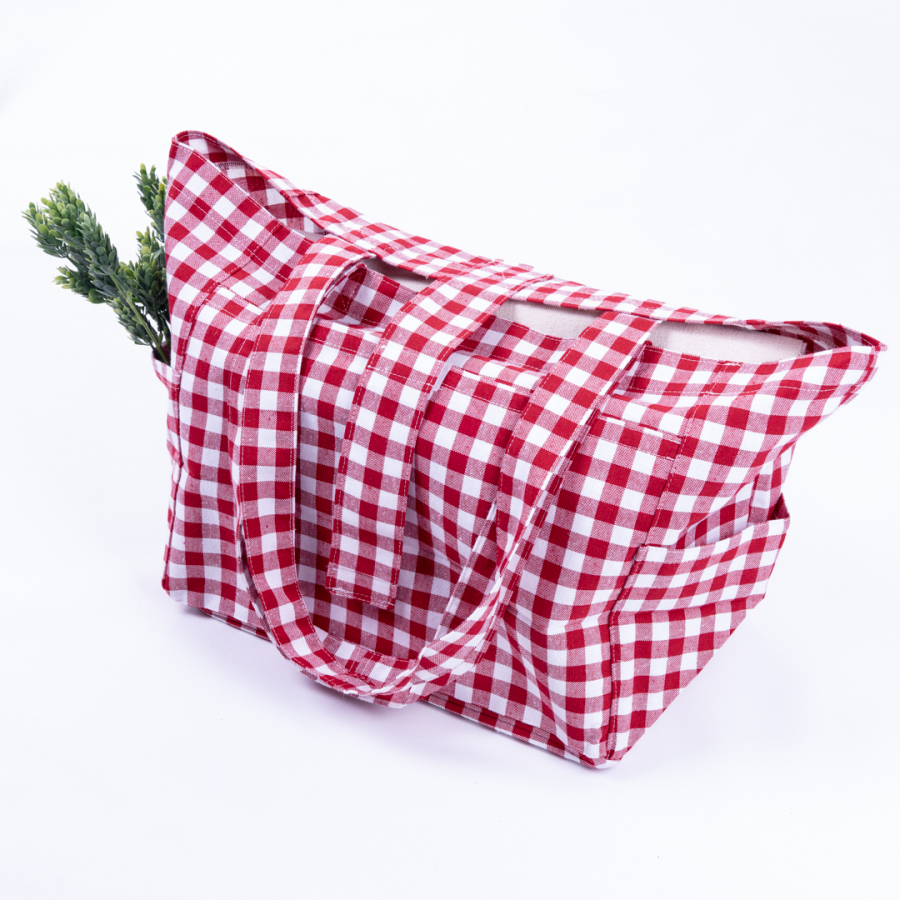 Dokuma pötikare kumaş, cırt kapaklı piknik çantası 35x51x22 cm / Kırmızı - 1