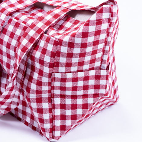 Dokuma pötikare kumaş, cırt kapaklı piknik çantası 35x51x22 cm / Kırmızı - Bimotif (1)