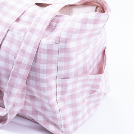 Dokuma pötikare kumaş, cırt kapaklı piknik çantası 35x51x22 cm / Pudra - Bimotif (1)