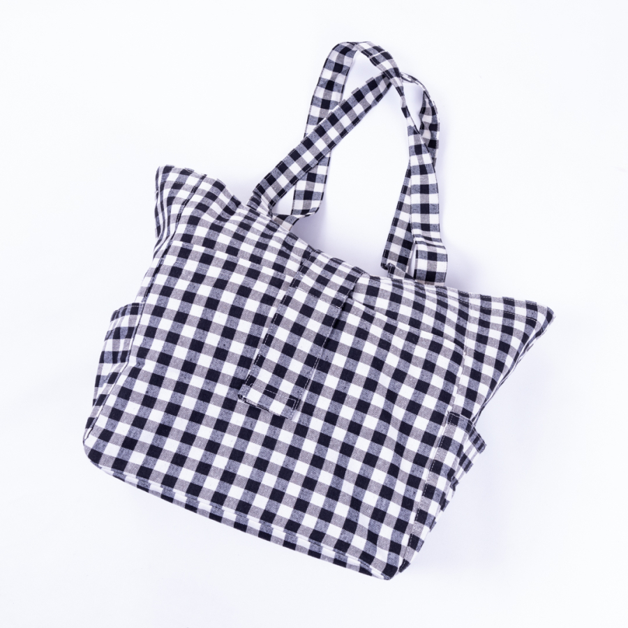 Dokuma pötikare kumaş, cırt kapaklı piknik çantası 35x51x22 cm / Siyah - 4