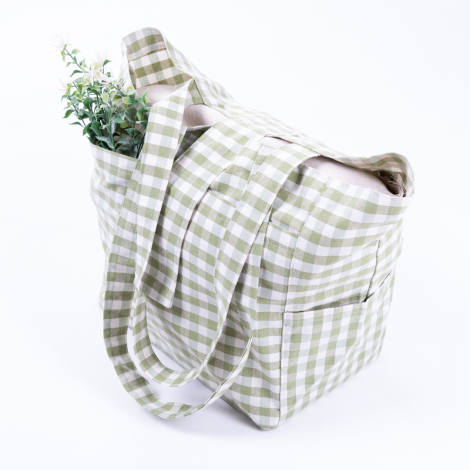 Dokuma pötikare kumaş, cırt kapaklı piknik çantası 35x51x22 cm / Yeşil - Bimotif