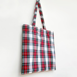 Ekose kumaş çanta, kırmızı yeşil beyaz / 35x40 cm - 2