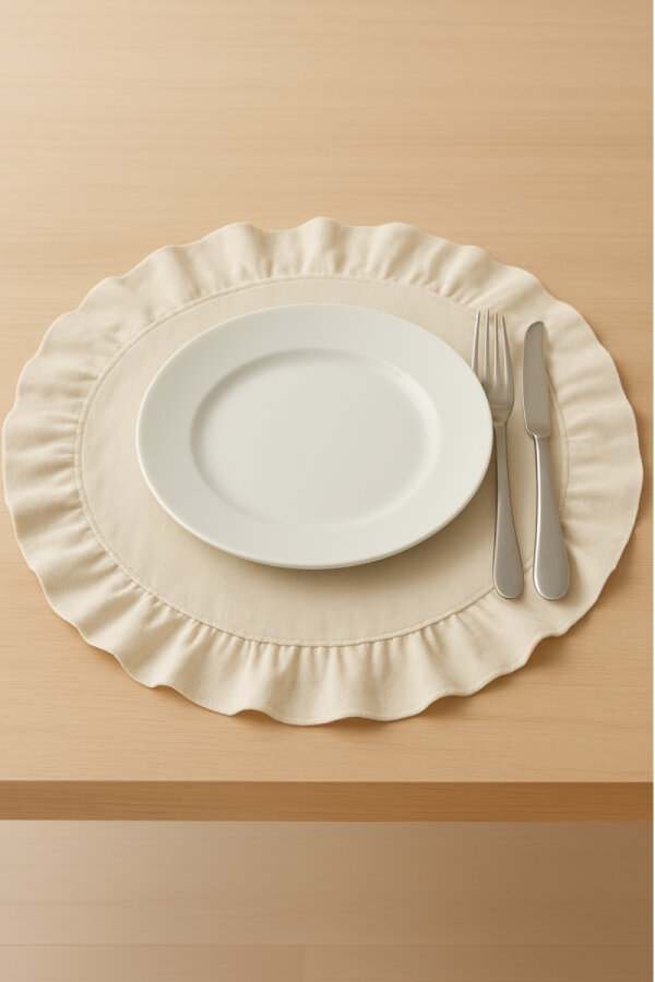 Fırfırlı Runner (110x45 cm) ve 6 adet Fıfırlı Supla (40cm) Sofra Seti, 7 Parça Sofra Sunum Seti - 2