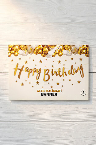Happy Birthday Altın Kaligrafi Banner (Doğum Günü Parti Süsü) - Bimotif (1)