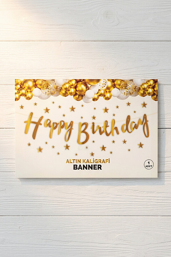 Happy Birthday Altın Kaligrafi Banner (Doğum Günü Parti Süsü) - 2