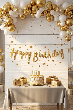Happy Birthday Altın Kaligrafi Banner (Doğum Günü Parti Süsü) - Bimotif