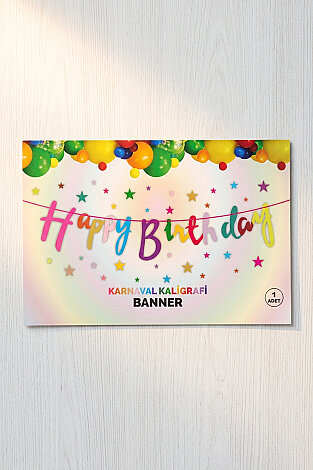 Happy Birthday Karnaval Kaligrafi Banner (Doğum Günü Parti Süsü) - Bimotif (1)