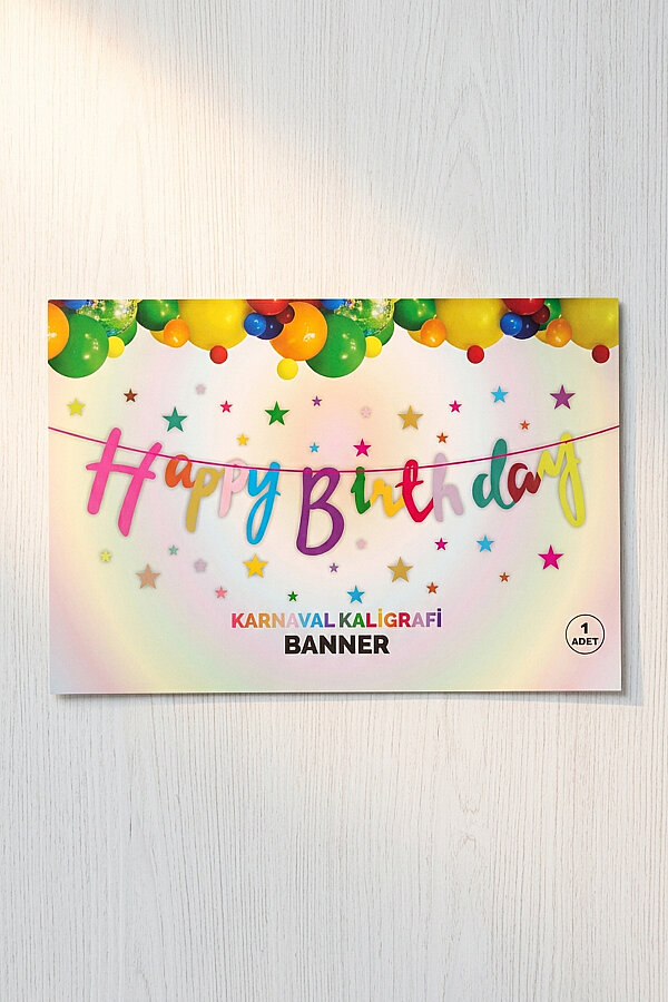 Happy Birthday Karnaval Kaligrafi Banner (Doğum Günü Parti Süsü) - 2