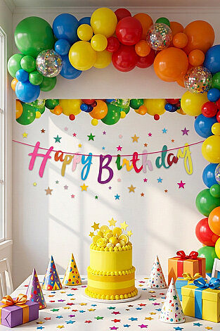 Happy Birthday Karnaval Kaligrafi Banner (Doğum Günü Parti Süsü) - Bimotif