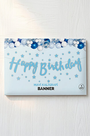 Happy Birthday Mavi Kaligrafi Banner (Doğum Günü Parti Süsü) - Bimotif (1)