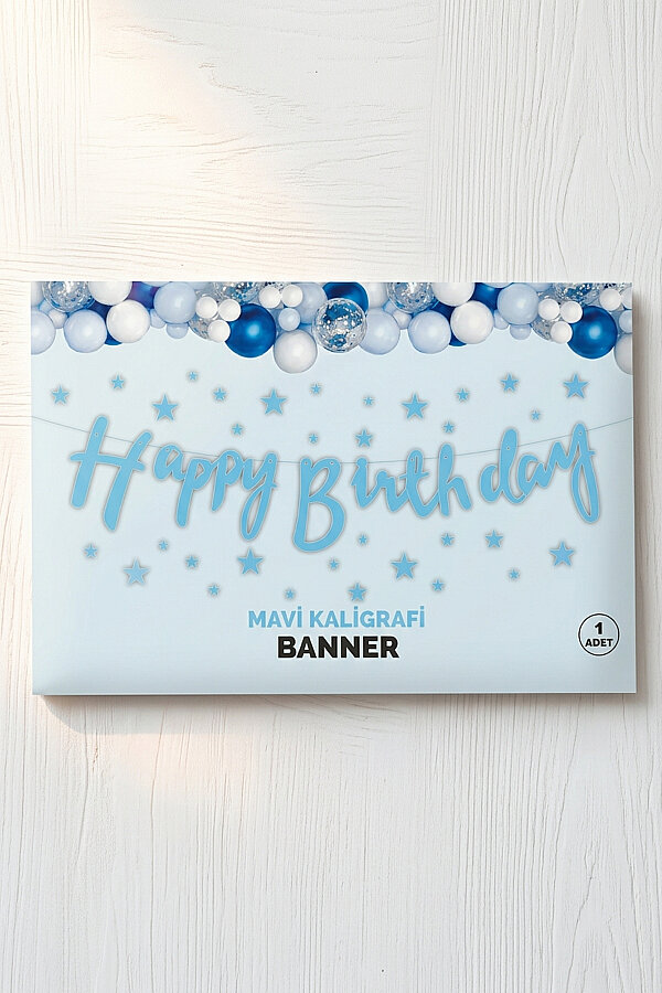 Happy Birthday Mavi Kaligrafi Banner (Doğum Günü Parti Süsü) - 2