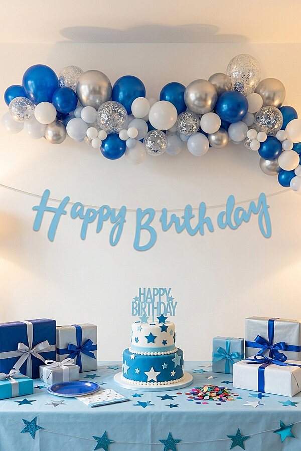 Happy Birthday Mavi Kaligrafi Banner (Doğum Günü Parti Süsü) - 1