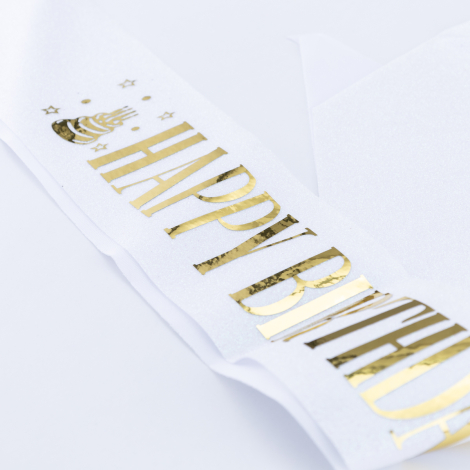 Happy Birthday yazılı kuşak, Gold - Bimotif
