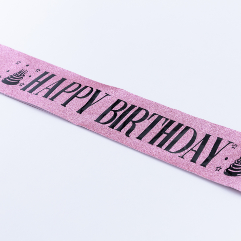 Happy Birthday yazılı kuşak, pembe - Bimotif