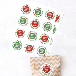 Happy new year sticker seti, 12 adet (1 sayfa) - Bimotif