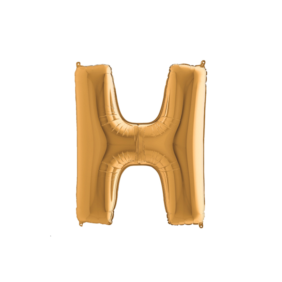 Harfli folyo balon, altın renkli parlak, 102cm / H Harfi / 1 adet - 1
