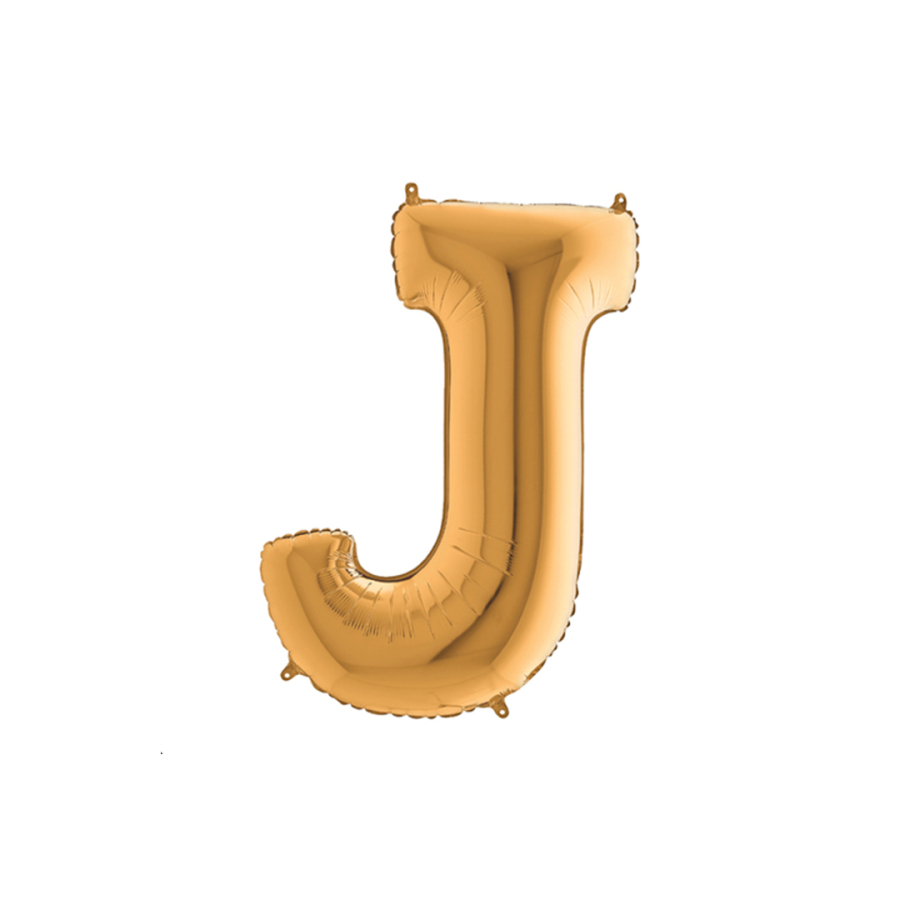 Harfli folyo balon, altın renkli parlak, 102cm / J Harfi / 1 adet - 1