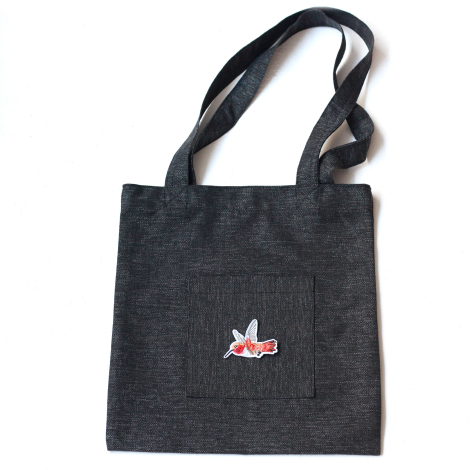 Hummingbird, siyah poly-keten kumaş çanta, 35x40 cm - Bimotif