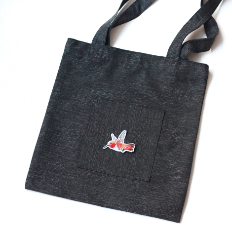 Hummingbird, siyah poly-keten kumaş çanta, 35x40 cm - 2