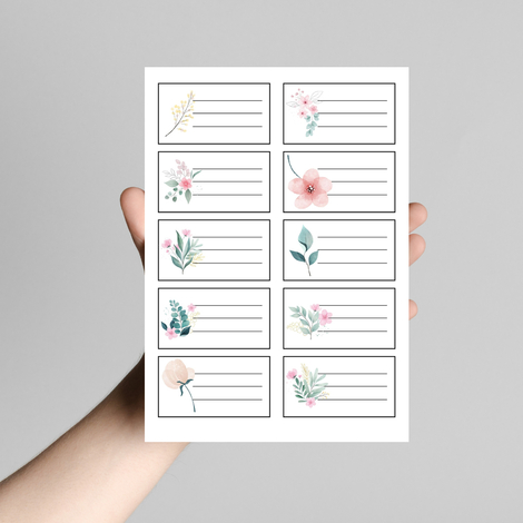 İsimlikli soft çiçekler okul stickerı, 10 adet (1 sayfa) - Bimotif