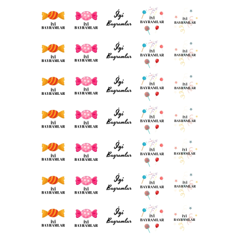 İyi bayramlar, yazılı sticker seti, 350 adet (10 sayfa) - Bimotif