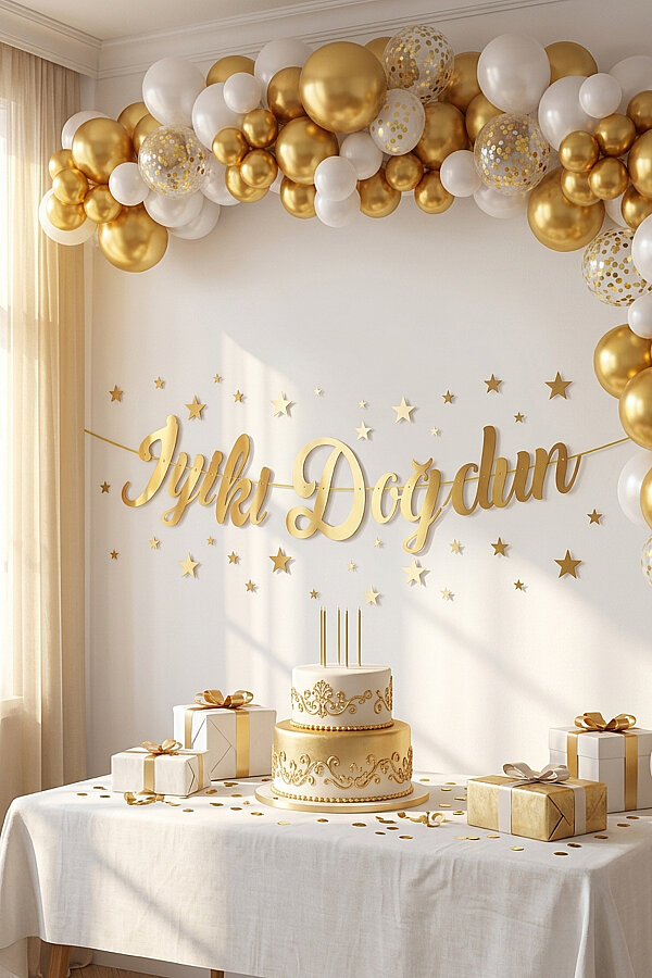 İyi ki Doğdun Altın Kaligrafi Banner (Doğum Günü Parti Süsü) - 1