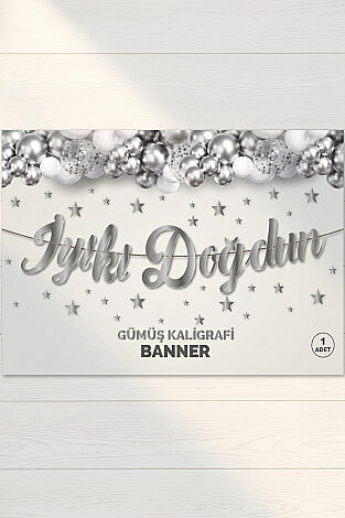 İyi ki Doğdun Gümüş Kaligrafi Banner (Doğum Günü Parti Süsü) - Bimotif (1)