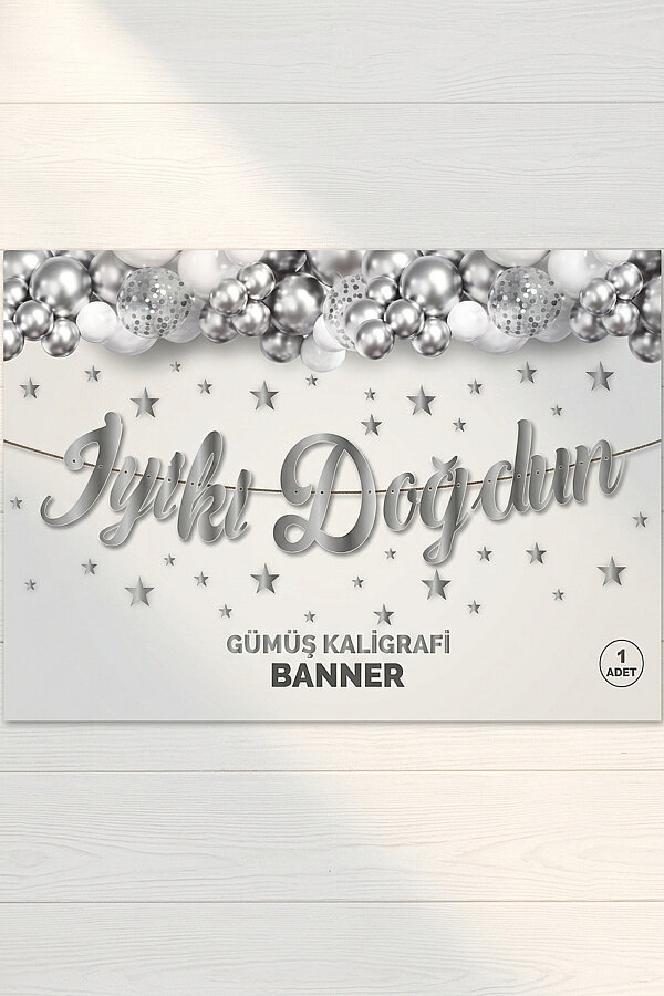 İyi ki Doğdun Gümüş Kaligrafi Banner (Doğum Günü Parti Süsü) - 2