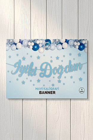 İyi ki Doğdun Mavi Kaligrafi Banner (Doğum Günü Parti Süsü) - Bimotif (1)