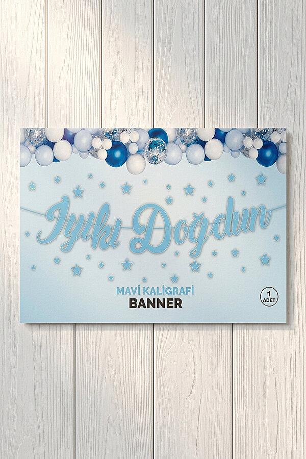 İyi ki Doğdun Mavi Kaligrafi Banner (Doğum Günü Parti Süsü) - 2