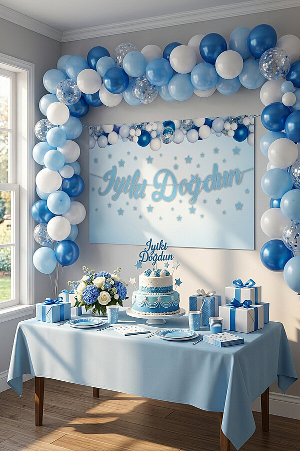 İyi ki Doğdun Mavi Kaligrafi Banner (Doğum Günü Parti Süsü) - 1