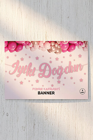 İyi ki Doğdun Pembe Kaligrafi Banner (Doğum Günü Parti Süsü) - Bimotif (1)