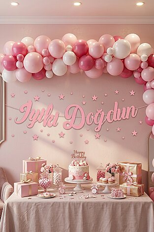 İyi ki Doğdun Pembe Kaligrafi Banner (Doğum Günü Parti Süsü) - Bimotif