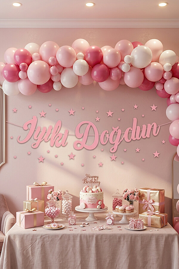İyi ki Doğdun Pembe Kaligrafi Banner (Doğum Günü Parti Süsü) - 1