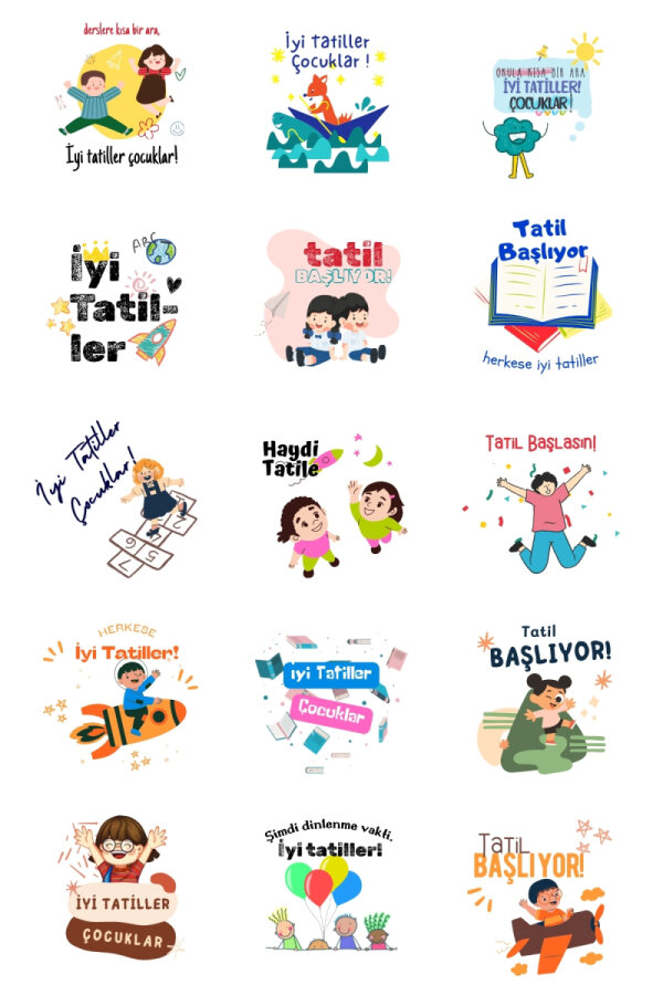 İyi Tatiller sticker, Sömestr Tatili, Ara Tatil sticker seti, 4x4cm (1 Sayfa) - 1