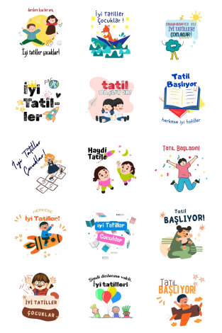 İyi Tatiller sticker, Sömestr Tatili, Ara Tatil sticker seti, 4x4cm, 150 adet (10 Sayfa) - Bimotif